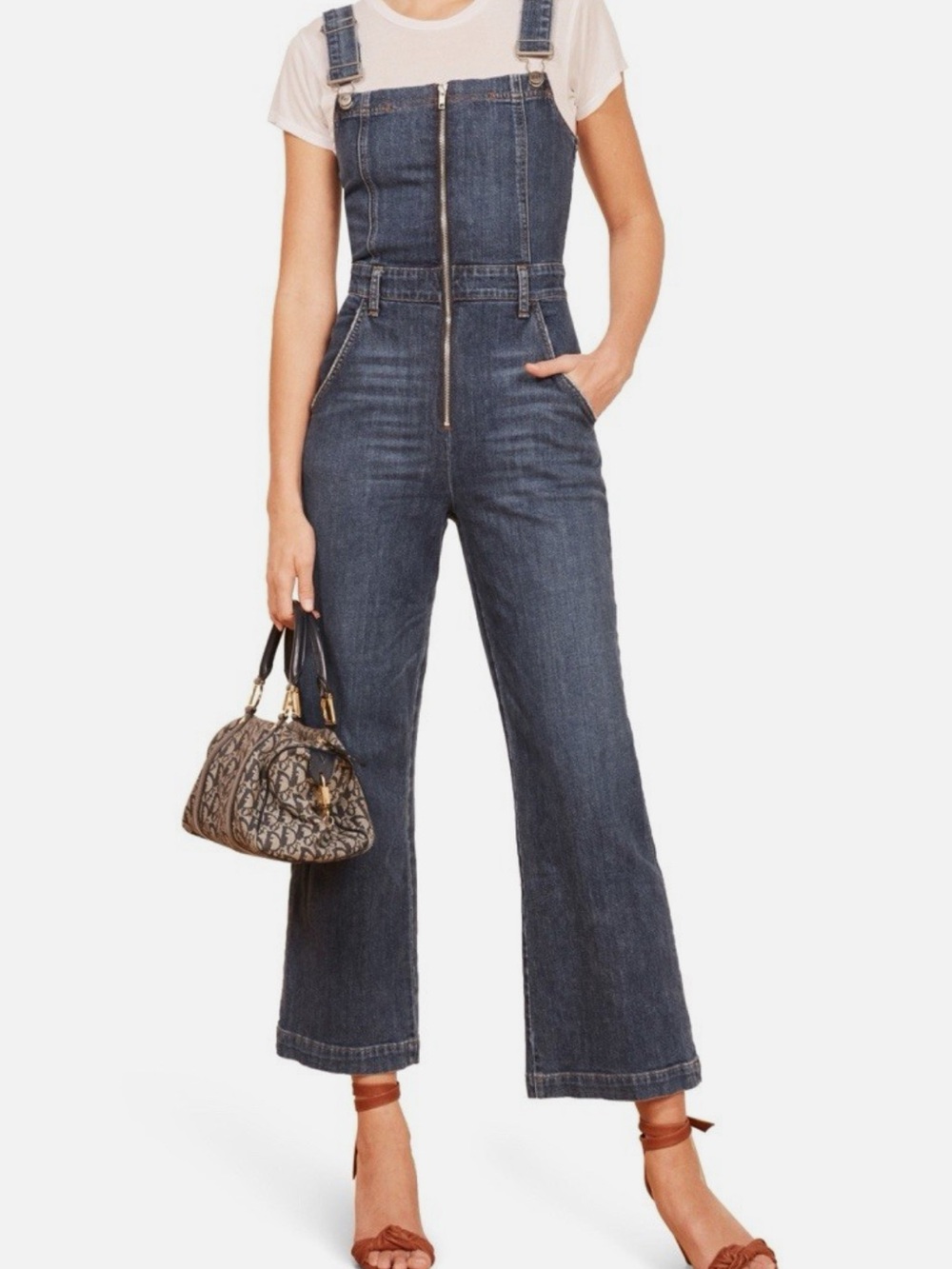 Reformation Jenny Zip Front Denim Jumpsuit Wide Leg Overalls Size 4